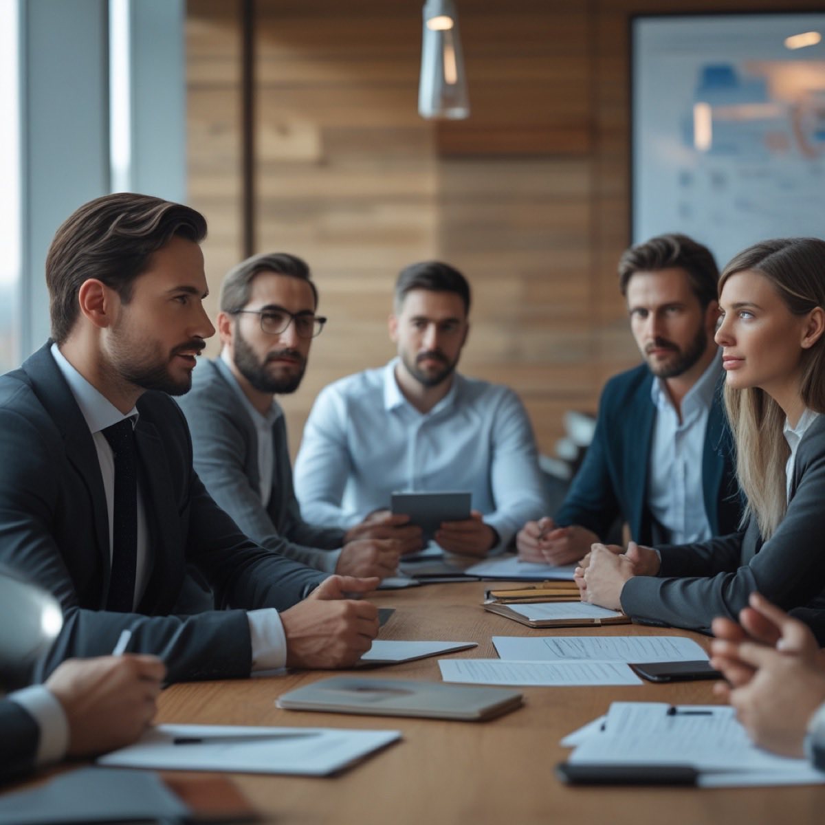 Investment content marketing team reviewing strategy